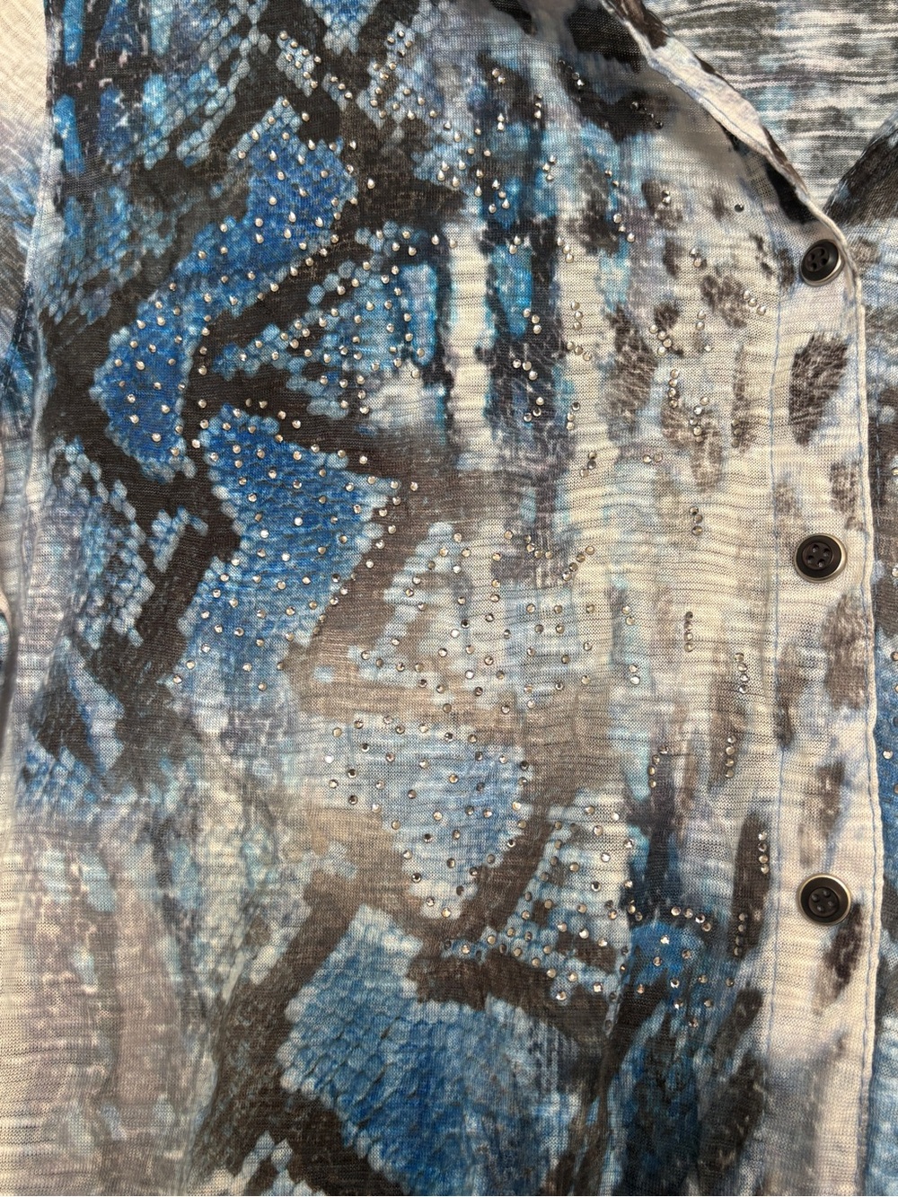 David Cline Cobra Snake Print Blouse Size L Blue Rhinestone Button Up Y2K Glitz - Picture 5 of 8